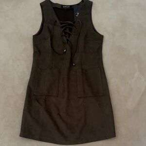 Suede Lace-Up Mini Dress in Olive